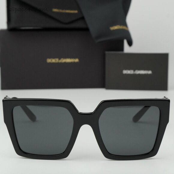 BRAND NEW D&G DG4446B 501/87  Black Silver Dark Gray Square Women Sunglasses